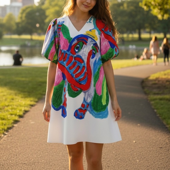 N BY  NANCY Dresses & Skirts - # A188   Nancy  Festival chic  Elephant Print  Puff Sleeve Dress  NWT  S